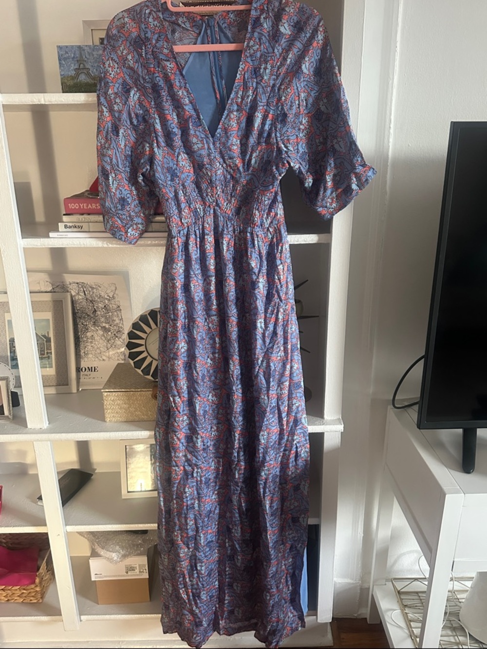 Tory Burch Blue and coral Paisley Maxi Dress